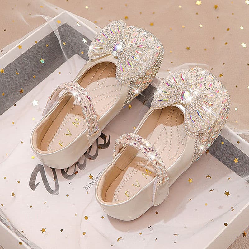 Girls Princess Shoes 2024 Spring Autumn New Children Leather Shoes Baby Crystal Sparkle Rhinestone Casual Shoes