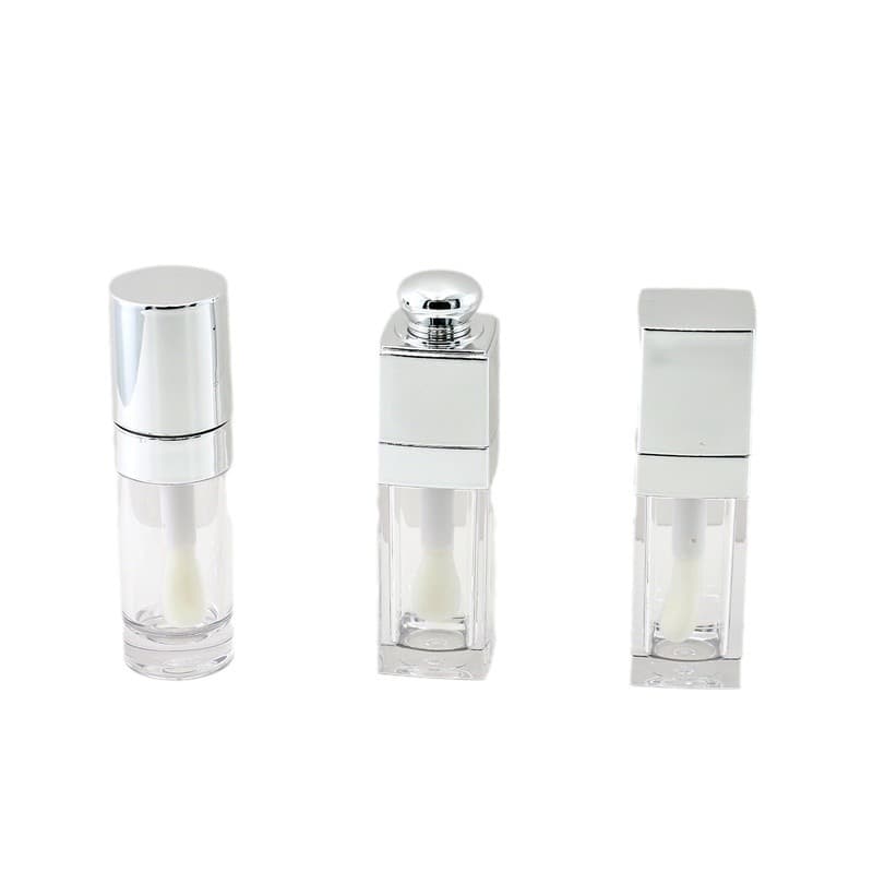 Wholesale Large Brush Head Square Silver Lip Gloss Tube Transparent Bottle Empty Tube 10ml Cosmetic Packaging Material