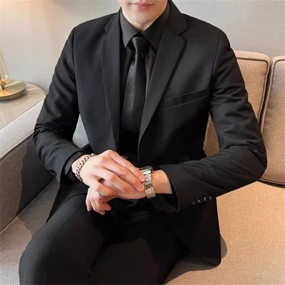 Men's Suit Set Korean Style Groom Wedding Formal Attire Slim Fit Best Man Jacket Casual Business Jacket