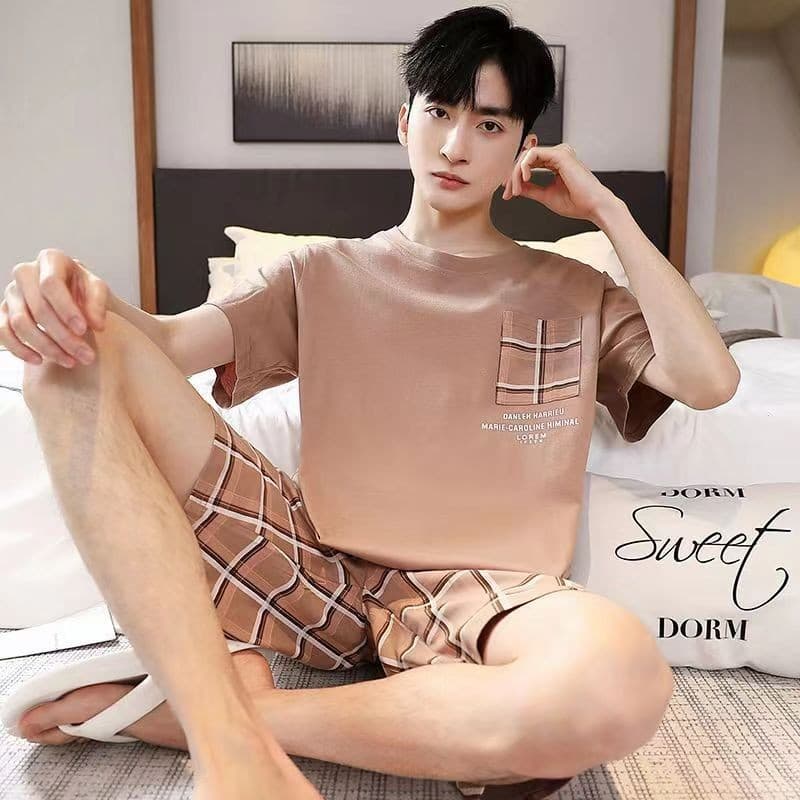 Pajamas for Men Summer 2024 Simple Loose Youth Imitation Cotton Short Sleeve Shorts Two Piece Suit Home Clothing Wholesale
