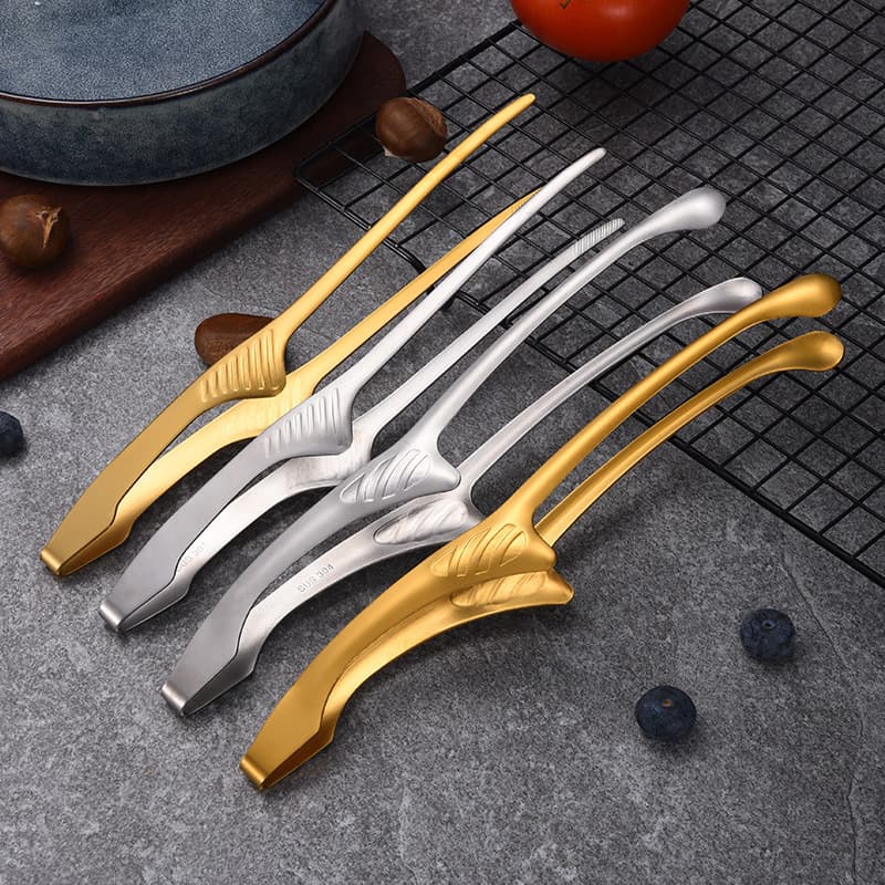 304 Stainless Steel Korean Barbecue Tongs Thick Round Head Barbecue Tongs Pointed Bread Tongs Restaurant Food Tongs