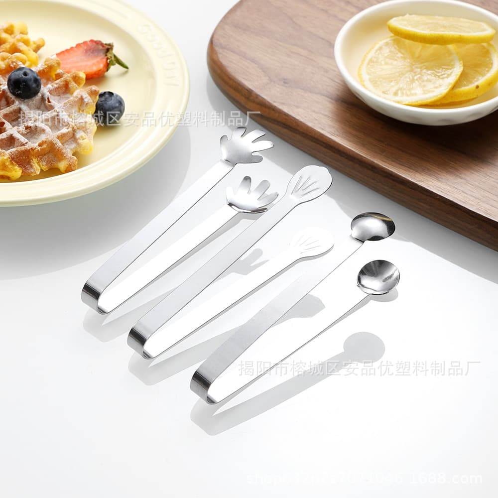 Nordic Creative Small Hand Snack Tongs, Cute Anti-Slip Ice Tongs, Stainless Steel Mini Food Tongs, Kitchen Cube Tongs