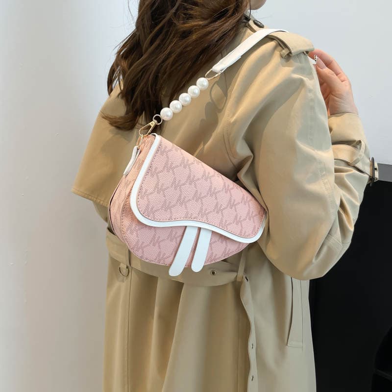Color-blocked Saddle Bag 2026 New Fashion Beaded Urban Minimalist Large Capacity Shoulder Crossbody Handbag