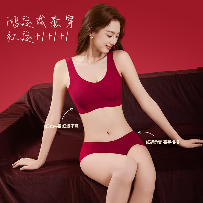 Seamless Red Underwear for Women, Zodiac Year Gift, Wireless, New Year Wedding Gift, Bride Panties, Women's Bra Set