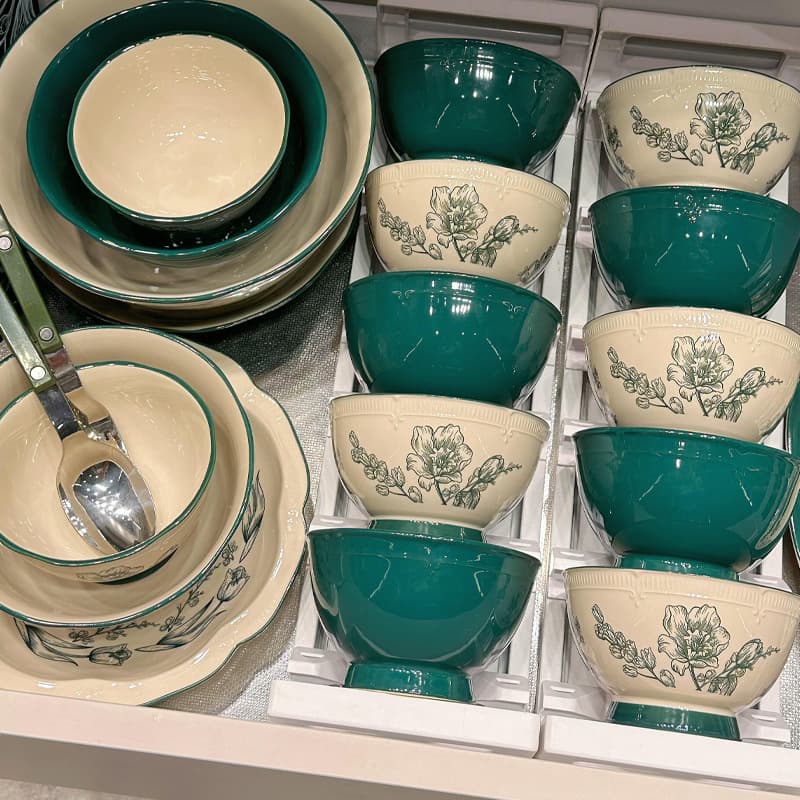Chinese green high-end dishes set for home wedding light luxury housewarming gifts ceramic dishes tableware gifts