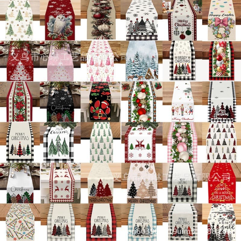 New Christmas Table Runner for Cross-Border Amazon Sales, Factory Direct Christmas Tree and Santa Claus Printed Table Mat