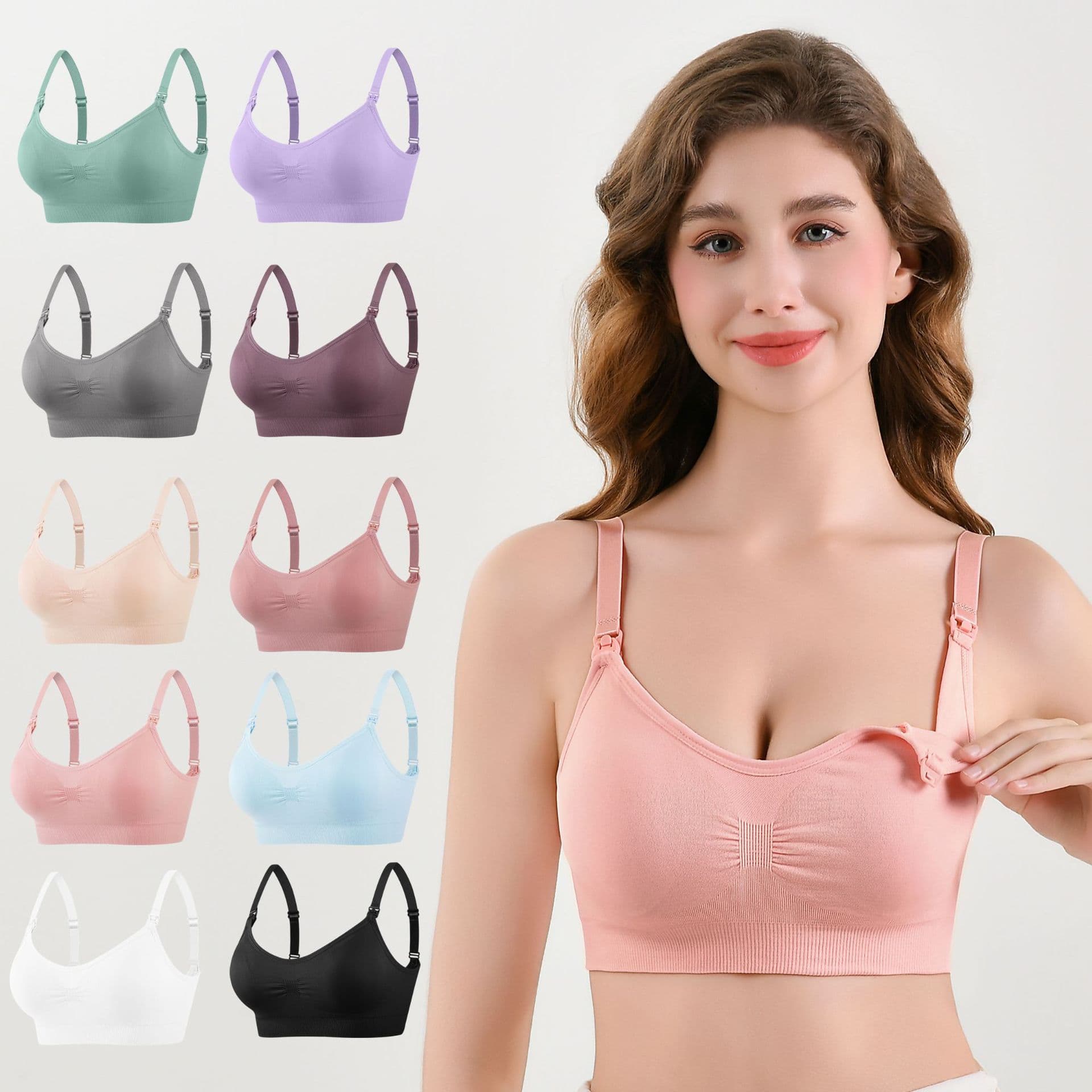 Cross-border Maternity Nursing Bra Wire-Free Front Closure Plus Size Postpartum Adjustable Bra for Women