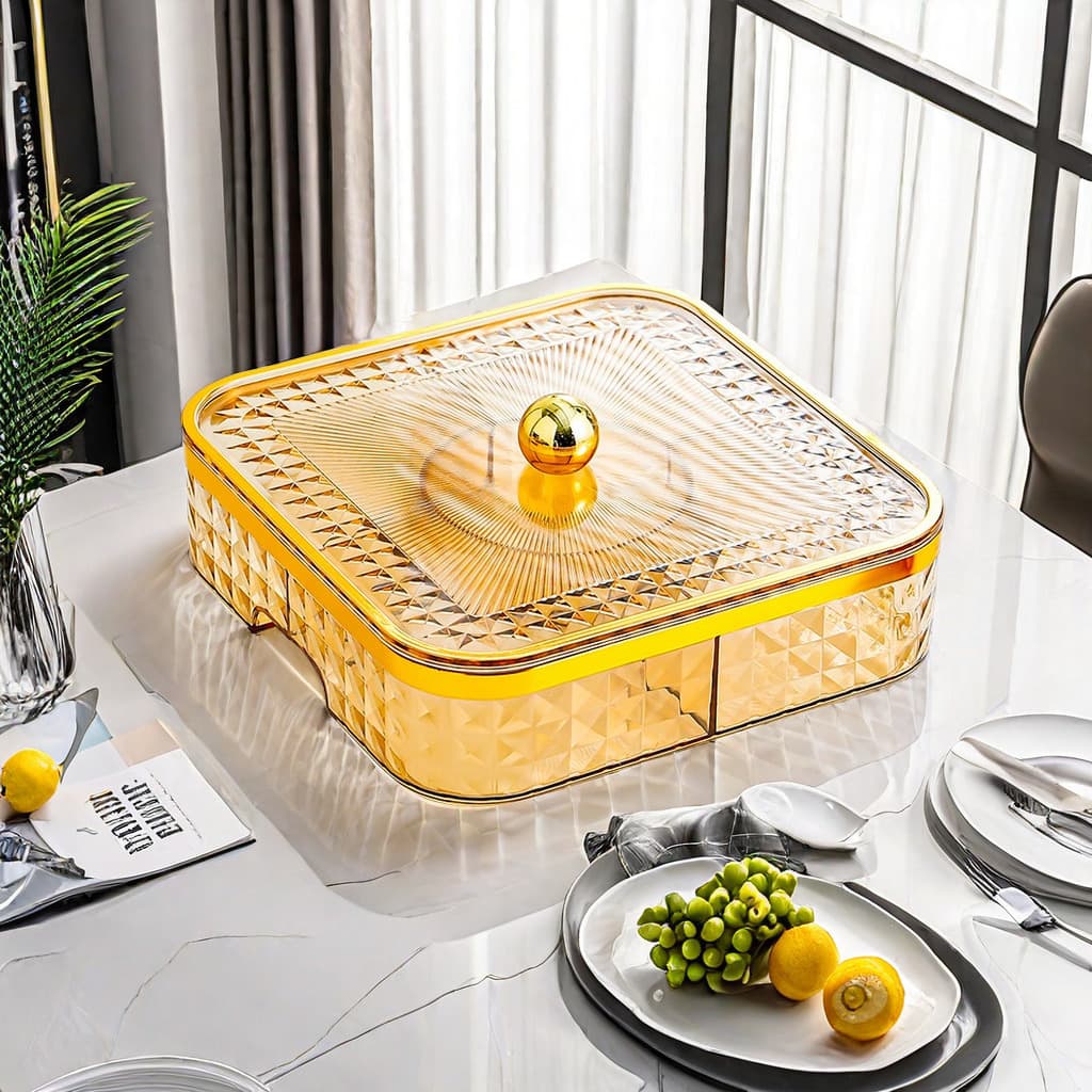 Modern Minimalist Living Room Fruit Tray with Lid, Sealed Plastic Snack Tray with Compartments, Nut and Candy Box