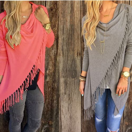 European and American Explosive Style Mid-Length Slim Classic Fringe Diagonal Line Girl's Coat Top