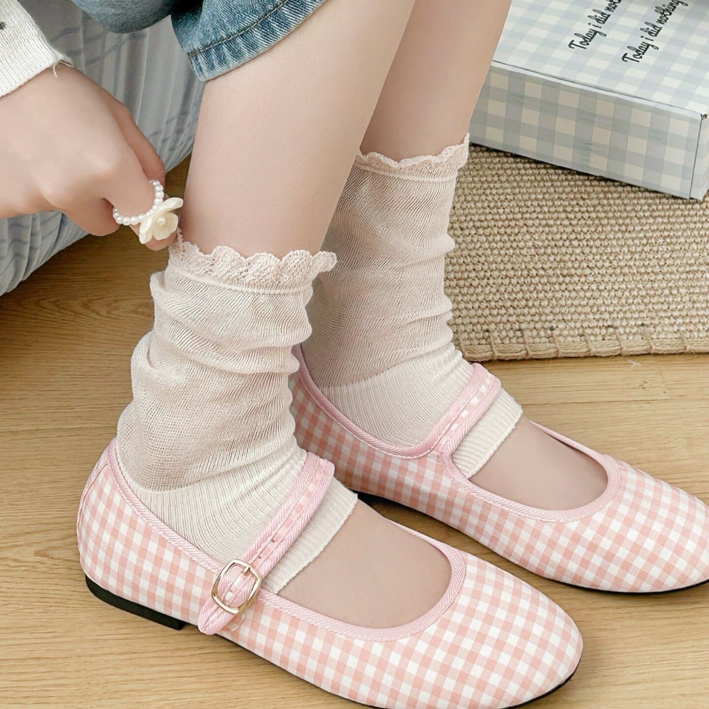 Korean Miu Miu Style Lace Trim Footless Short Socks Spring/Summer Thin Sock Cover Layered Socks Ballet Mid-Calf Half Socks