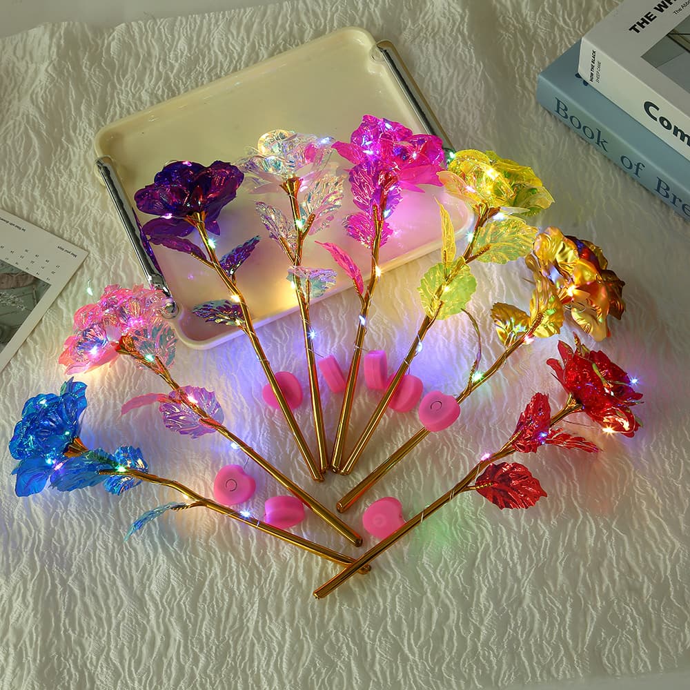 Valentine's Day Rose Single Stem Heart Light Creative 24K Gold Foil Flower Home Artificial Flower Ornament Event Small Gift