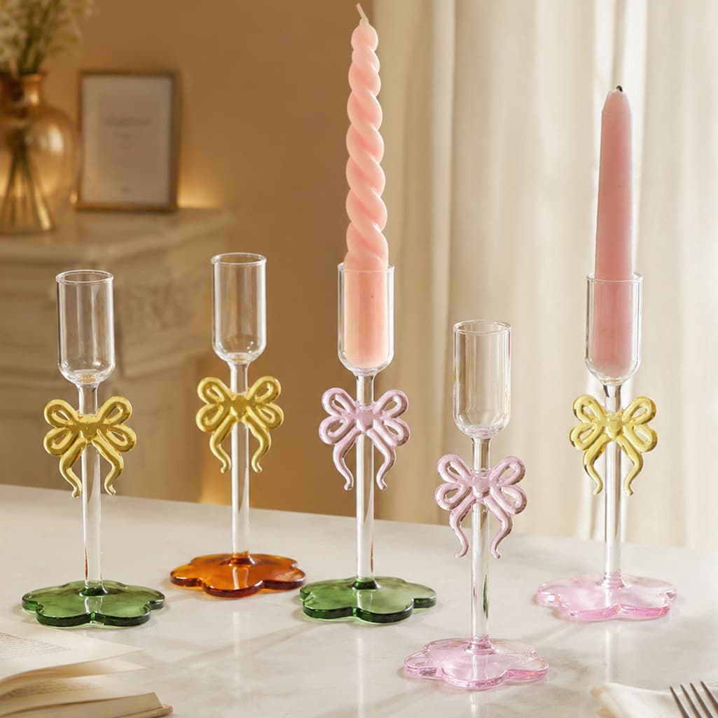 Light luxury long bow glass candle holder ornaments ins home and restaurant atmosphere candle holder ornaments