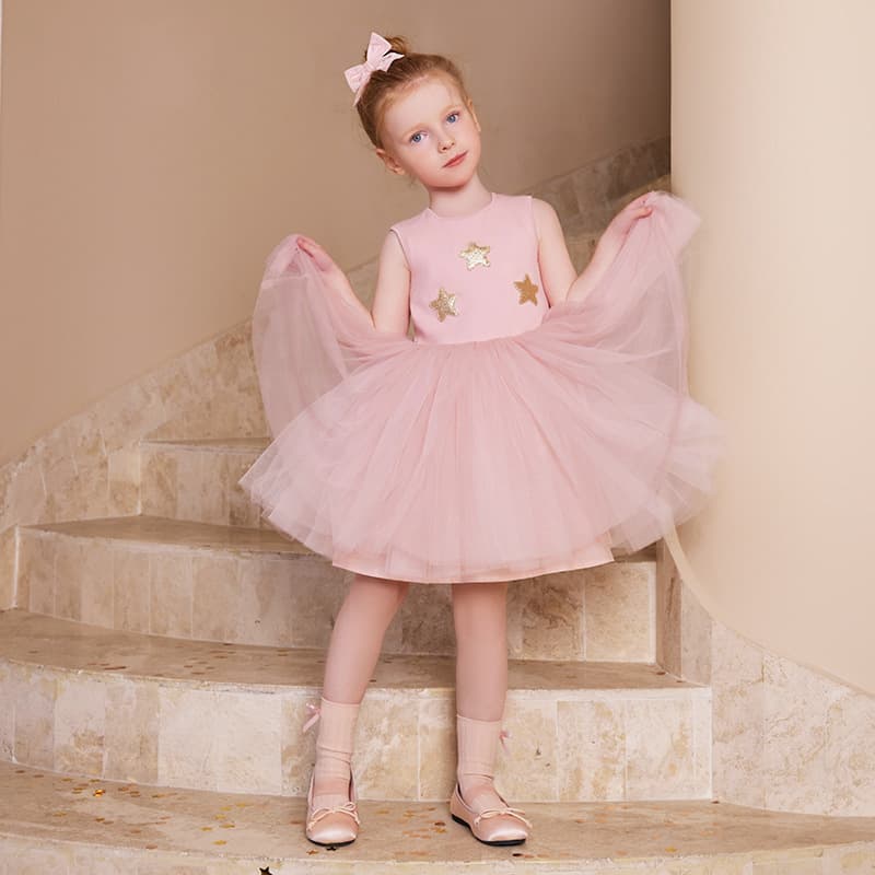Girls Formal Dress Star 2026 New Summer High-End Ballet Style Tulle Dress Baby Girl Birthday Princess Dress