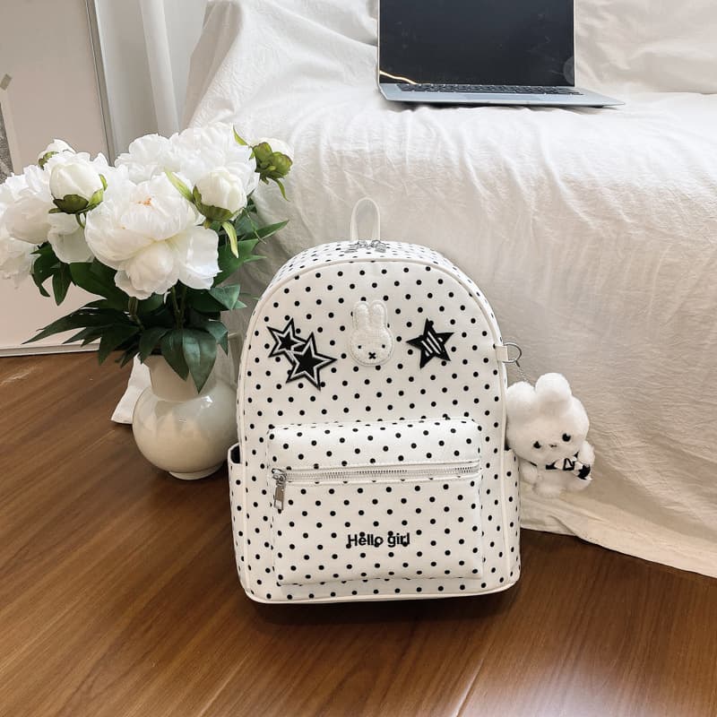 New cute little bunny polka dot simple backpack large capacity outdoor lightweight backpack student school bag for women