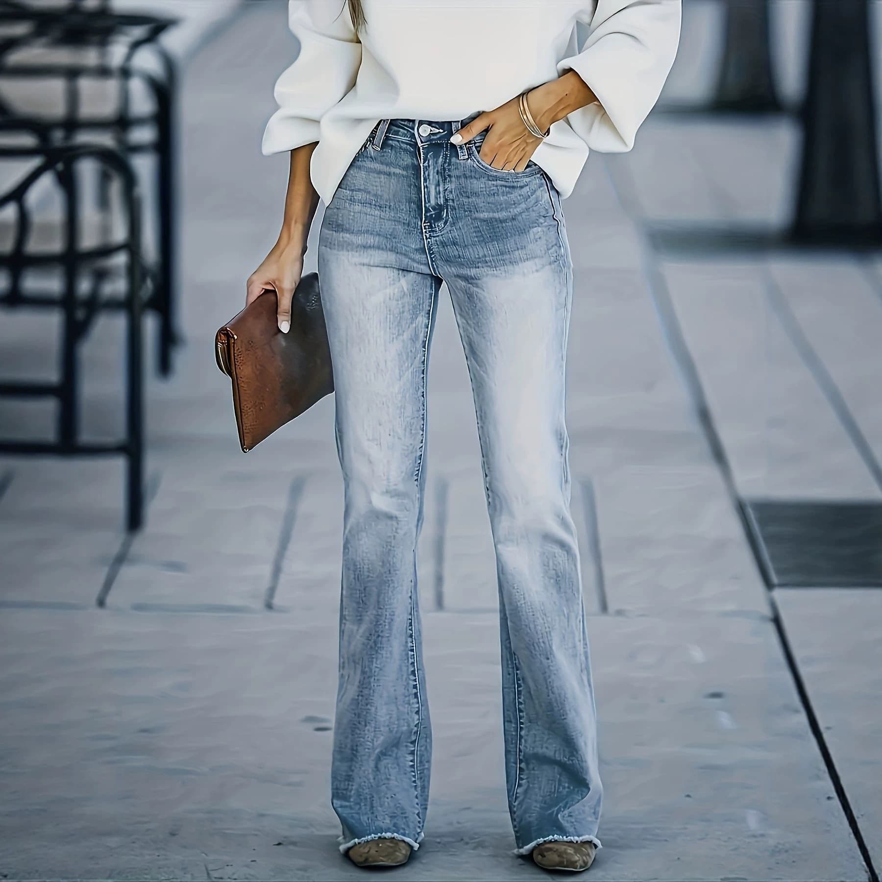 2025 New Women's Jeans Cross-border Amazon Independent Station Fringe Stretch Micro Flare European and American Jeans Women