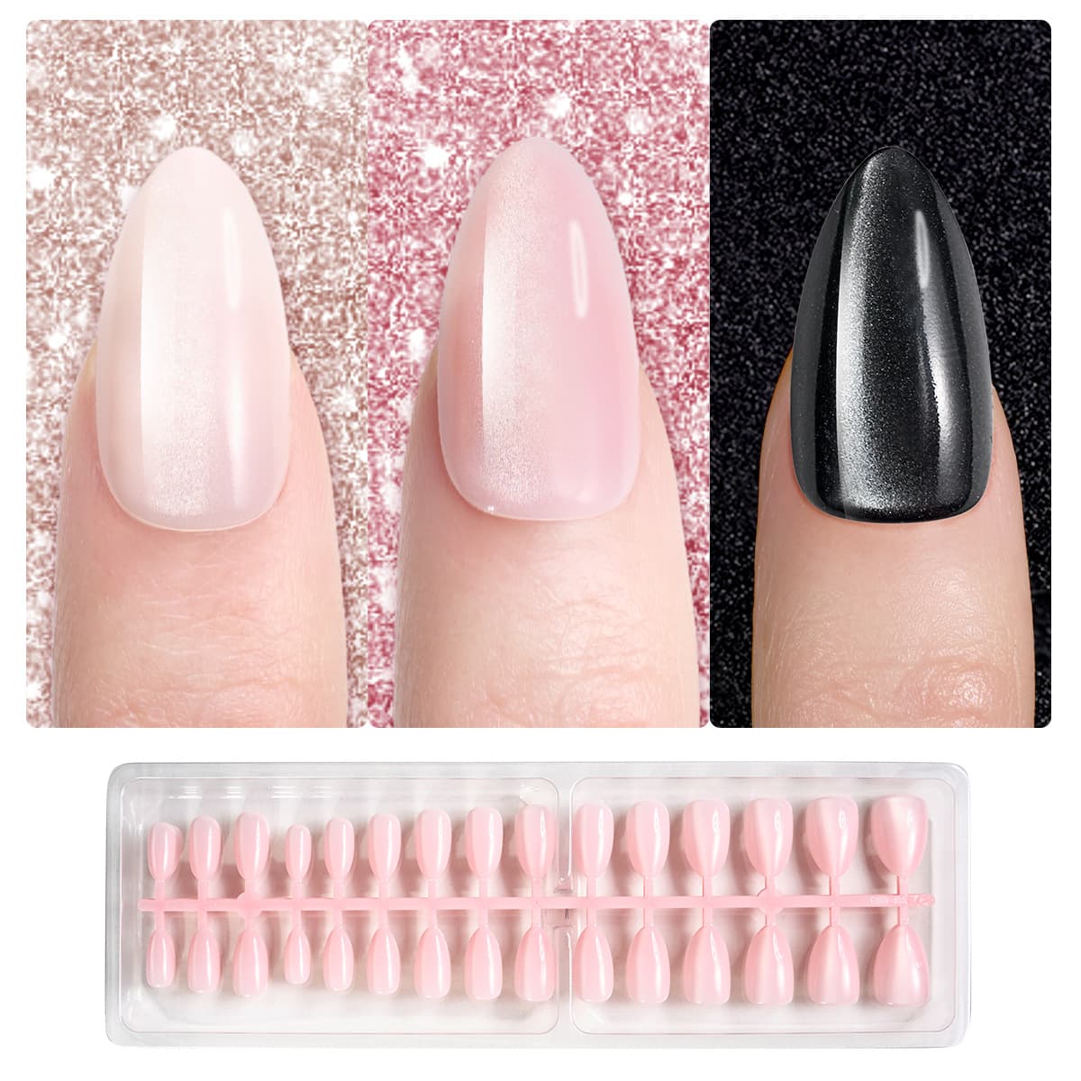 Cross-border Cat Eye Nail Art French Style Invisible Almond Nail Tips Removable False Nails