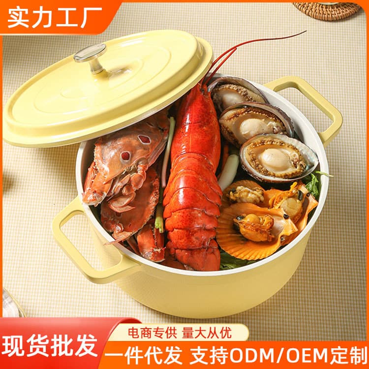 Enamel Pot with Double Handles, Home Use Micro-pressure Stewing Pot, High Aesthetics Enamel Ceramic, Factory Wholesale for Gas and Induction Stoves