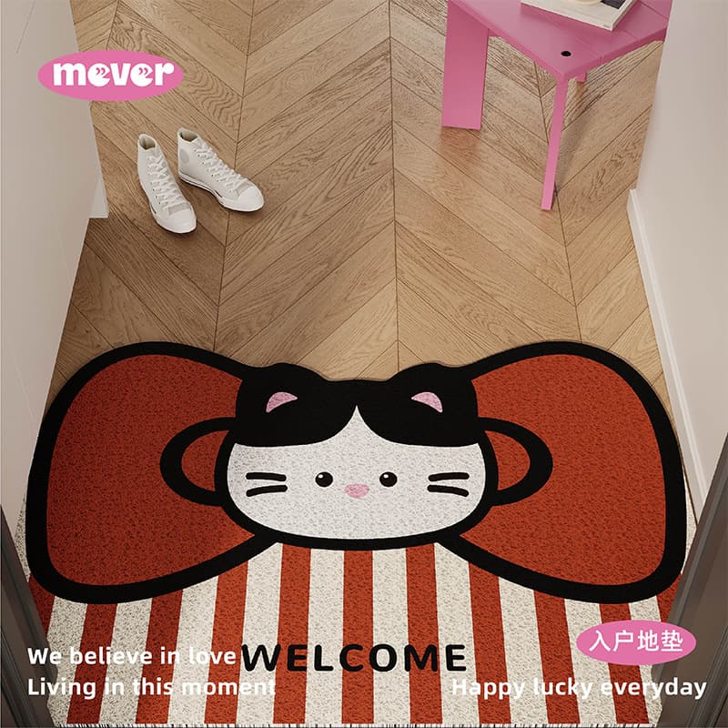 Korean-style pink KT cute cat entry mat, scrapper anti-slip foot pad, customizable for doorway, entrance, and outdoor use