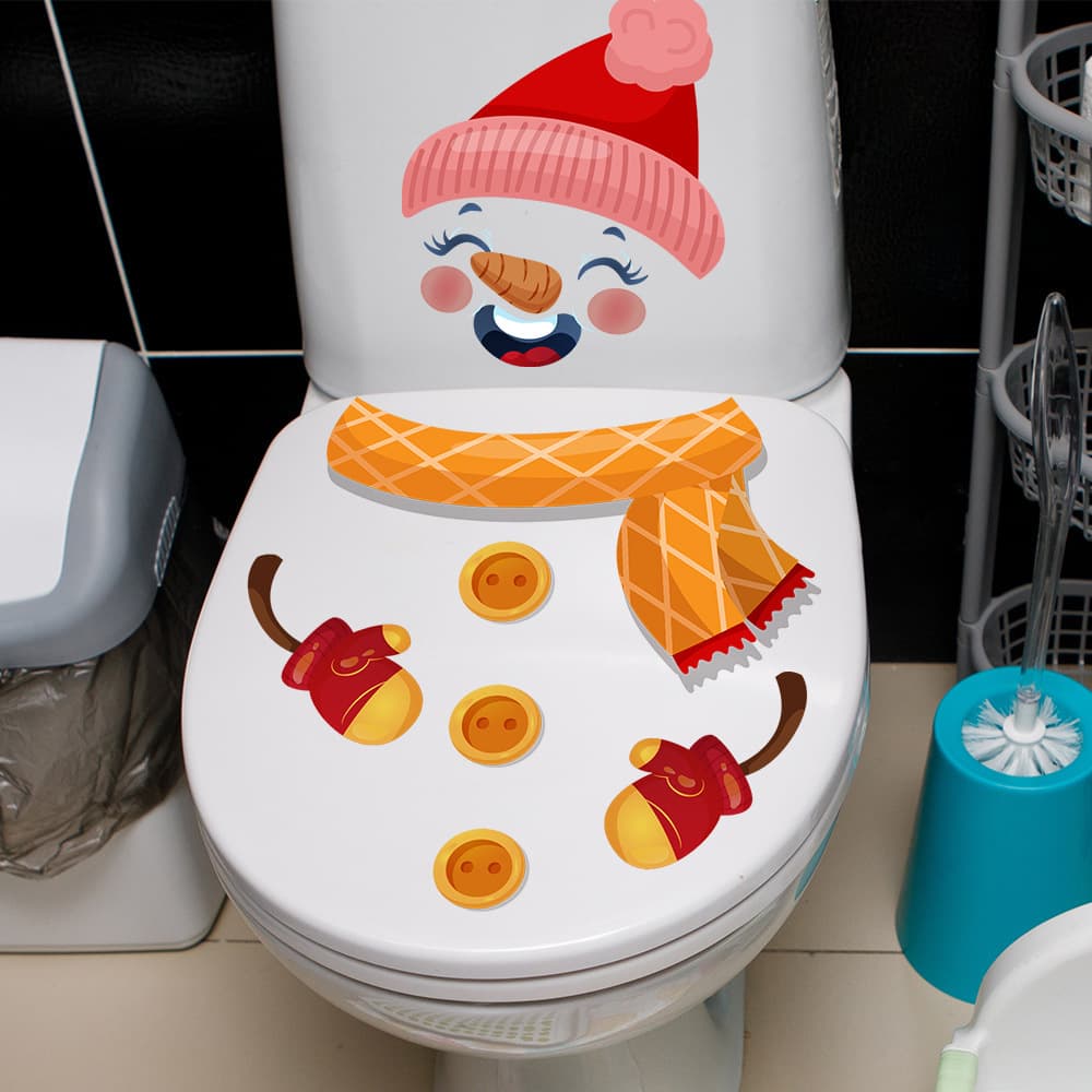Christmas Snowman Toilet Decor Self-Adhesive Wall Sticker PVC Bathroom Toilet Sticker (Cross-border)