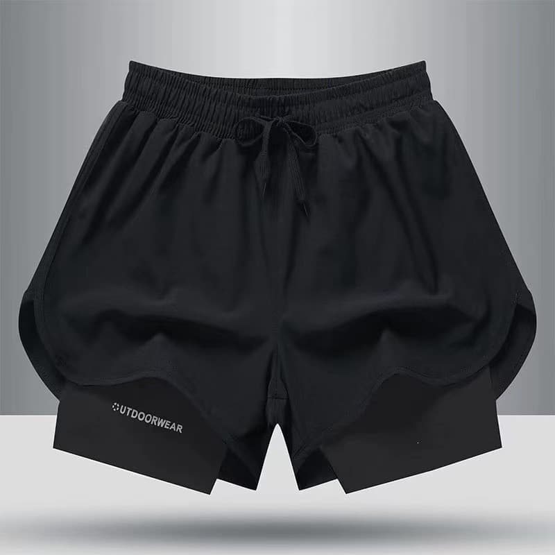 Cross-border running shorts, sports and fitness three-point pants for men, ice silk quick-drying lining, summer fake two-piece training pants