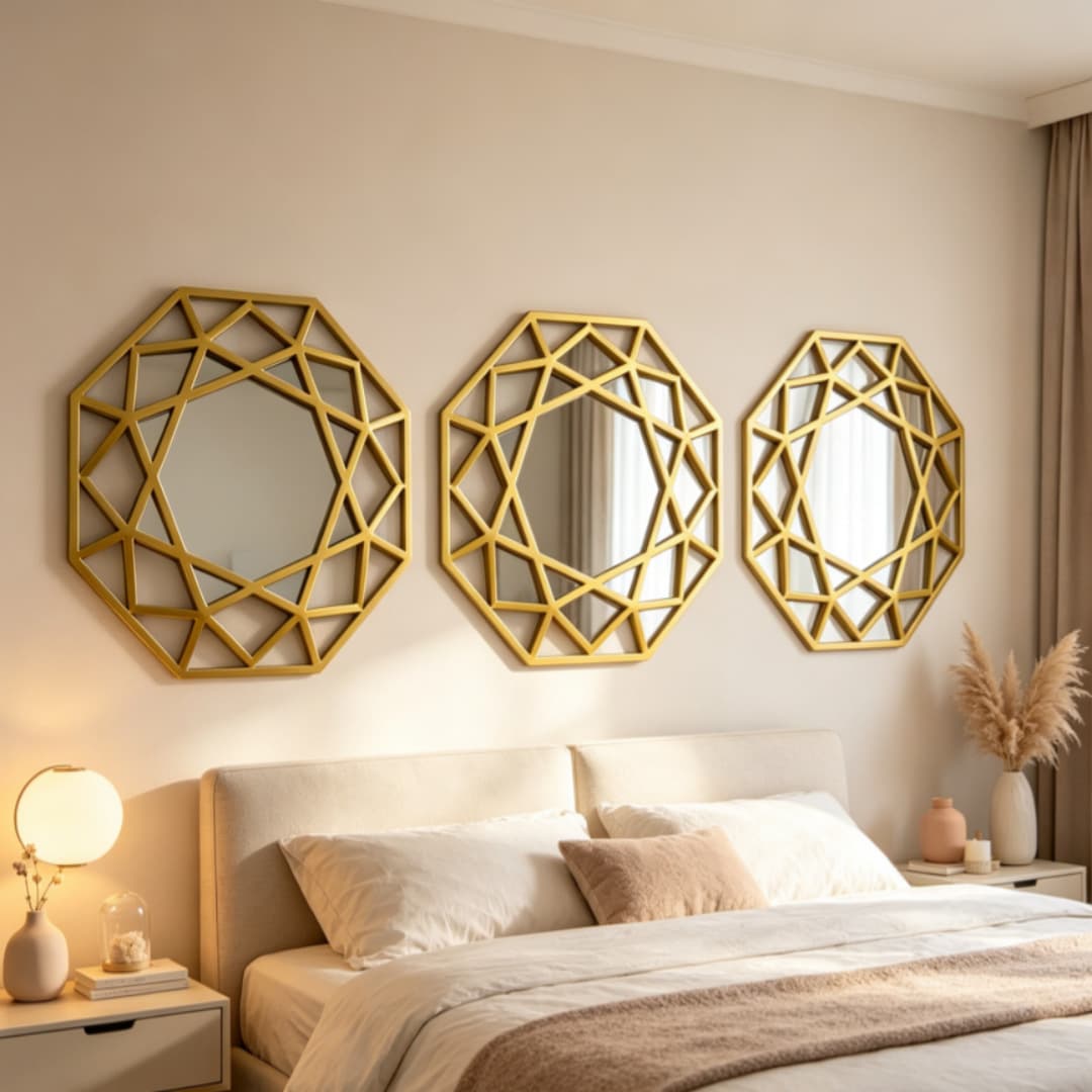 European Luxury Octagon Wall Plastic Decorative Mirror Showroom Wall Decor Restaurant Background Wall Decorative Mirror