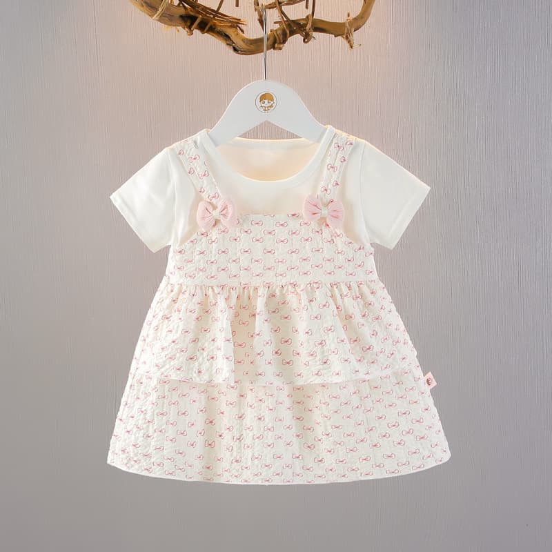 Summer Baby Girl Short Sleeve Dress New Style Little Girl Faux Suspenders Skirt Summer Toddler Princess Dress Trendy