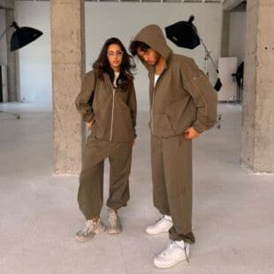 European and American Cross-Border Side Tape Hooded Couple Sports Set Zipper Jacket Elastic Cuff Wide Leg Casual Two-Piece