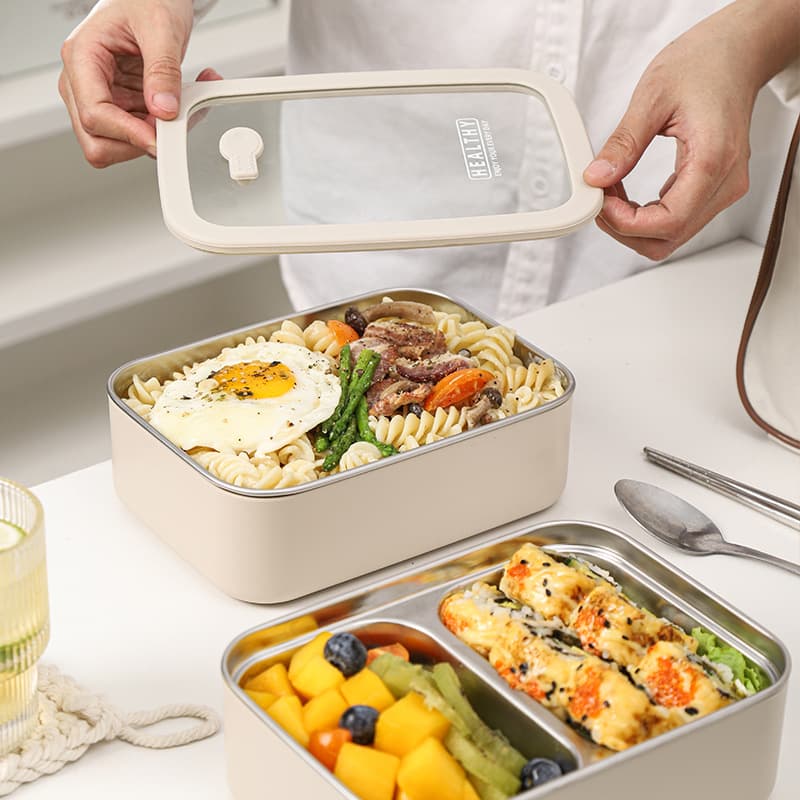 304 Stainless Steel Lunch Box for Office Workers and Students, Microwave Safe, 2025 Divided Bento Box, Insulated