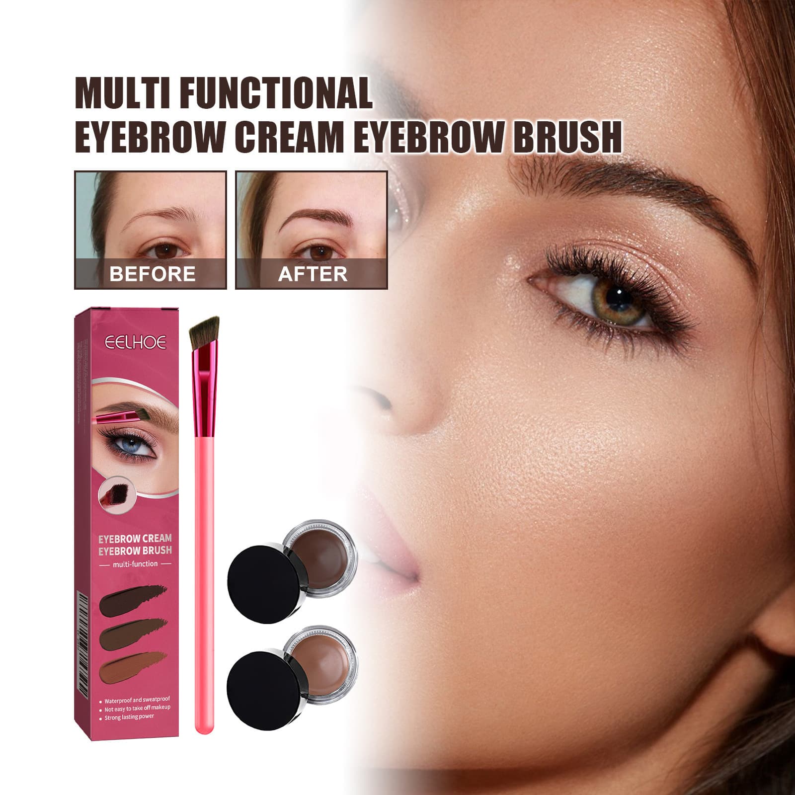 EELHOE Multi-Function Eyebrow Brush Set Portable Eyebrow Brush Eyebrow Cream Angled Wild Eyebrow Eyeshadow Contour Makeup Brush