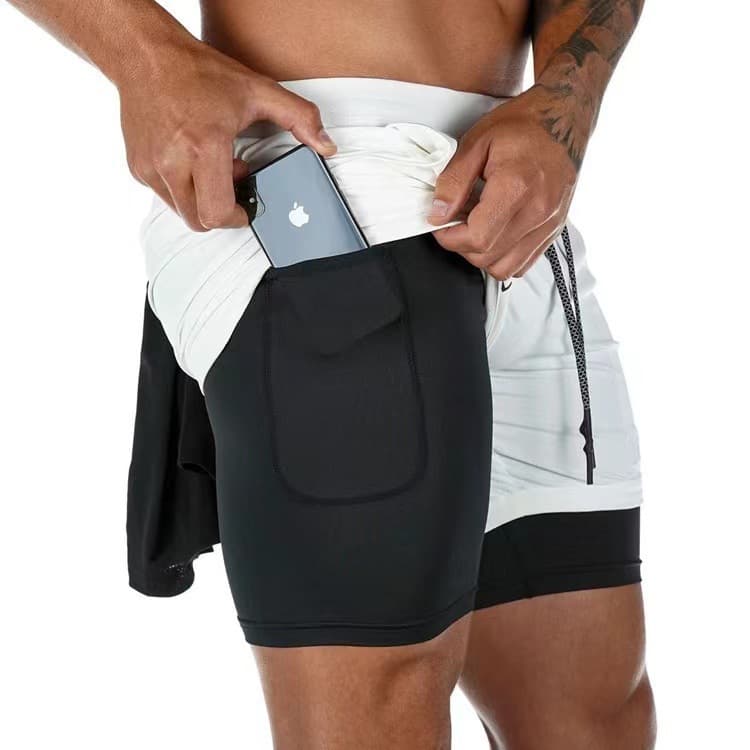 Factory Direct Cross-Border Breathable Quick-Dry Sports Pants for Men, Double-Layer Trendy Summer Quick-Dry Fitness Training 4-Inch Shorts