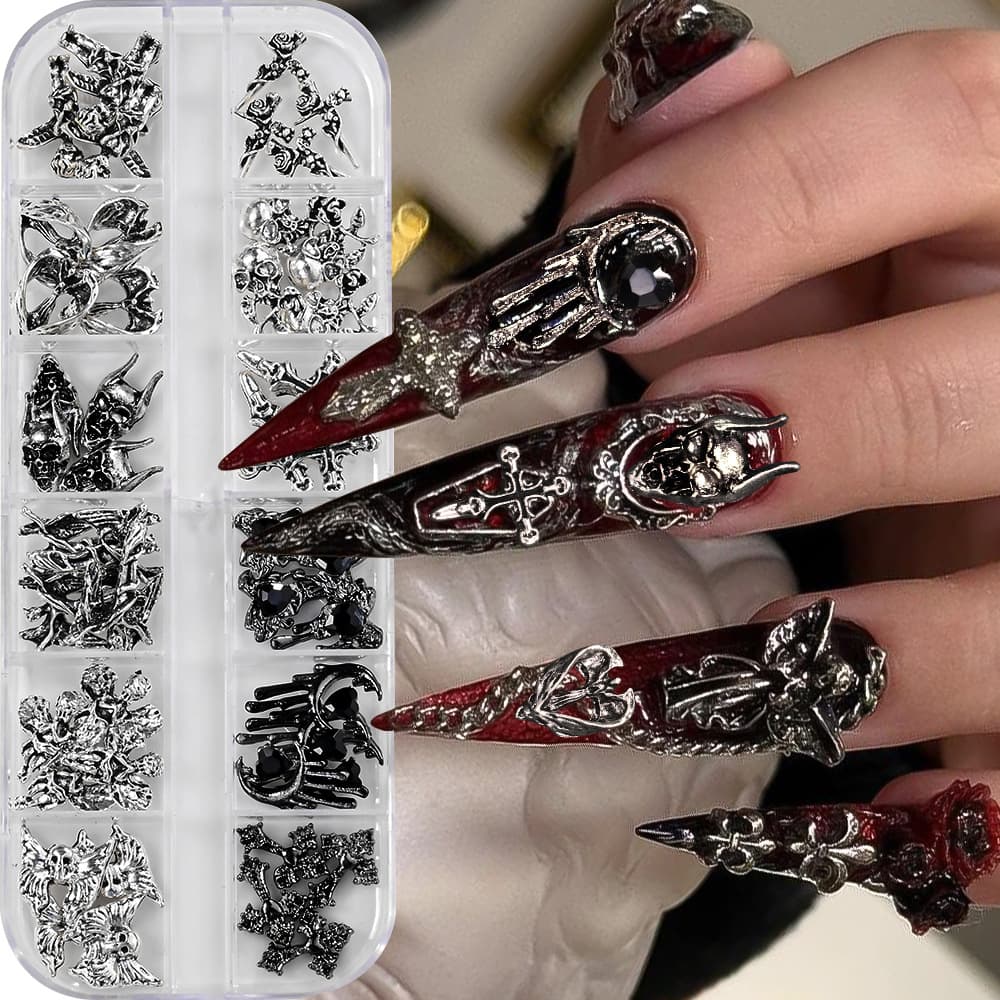 12-frame dark gothic nail art alloy jewelry Halloween skull angel cross wearable armor atmosphere accessories