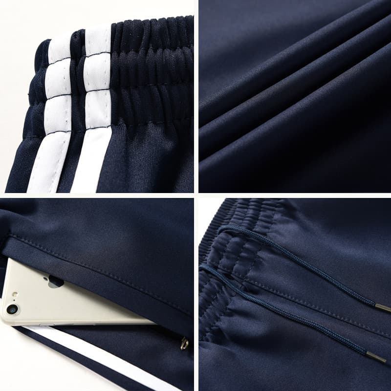 Fleece-lined school uniform pants, navy blue with one stripe, straight-leg pants for middle and high school students, blue with two stripes, straight-leg school pants