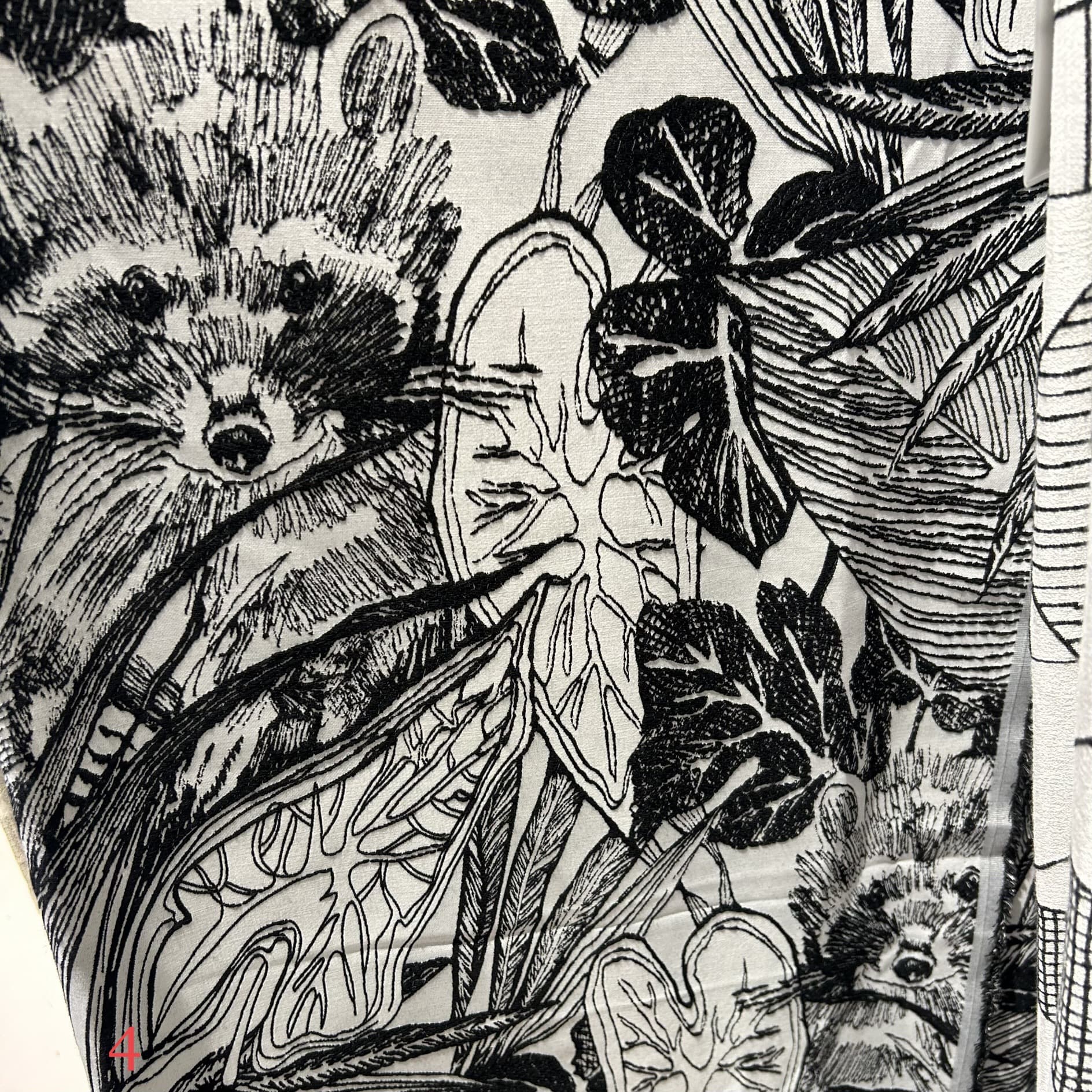 Width 280cm black little raccoon pattern imitation silk jacquard floral fabric forest jungle style silk jacquard