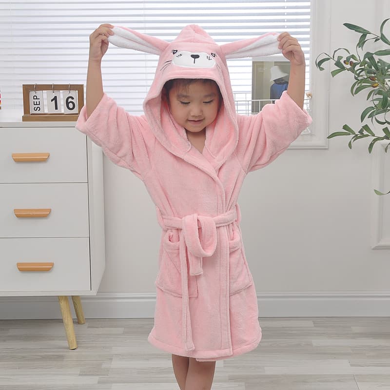 6-15 Year Old Children's Bathrobe, Absorbent and Thickened, Bath Pajamas, Home Clothes, Girls' and Boys' Hooded Bathrobe, Long-Sleeved Bathrobe