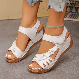 2026 New Flower Platform Sandals for Women Cross-Border Large Size Open-Toe Velcro Beach Sandals Slippers Wholesale Stock