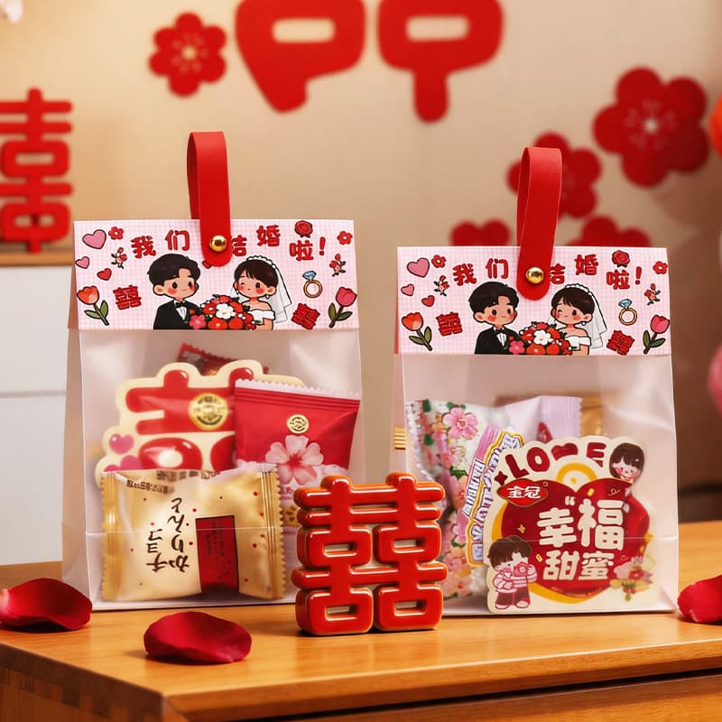Cartoon transparent wedding candy box 2026 new wedding high-end transparent fold-free wedding candy box for engagement only