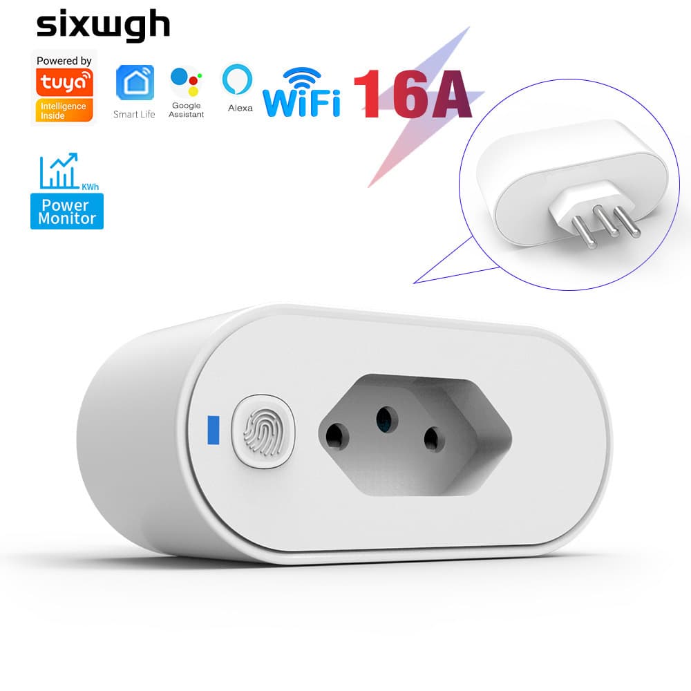 16A Brazil Standard Tuya Smart WiFi Socket Plug with Power Metering Statistics Mobile Remote Control APP Voice Timer