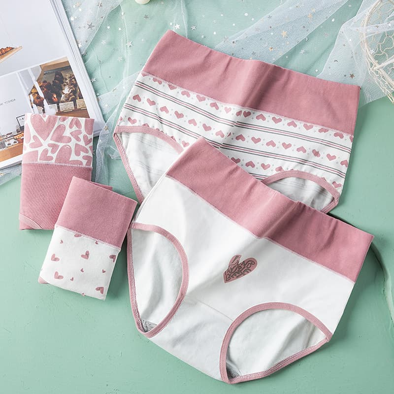 Women's High-Waisted Plus Size Pure Cotton Printed Panties, Tummy Control, Seamless, Student Style, Comfortable Gusset, Young Girl Style