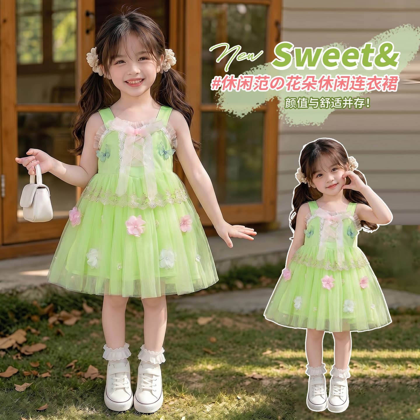 INS Children's Dress 2026 Summer New Strapless Girls' Dress Flower Sweet Tulle Skirt Children's Dress Princess Dress 3