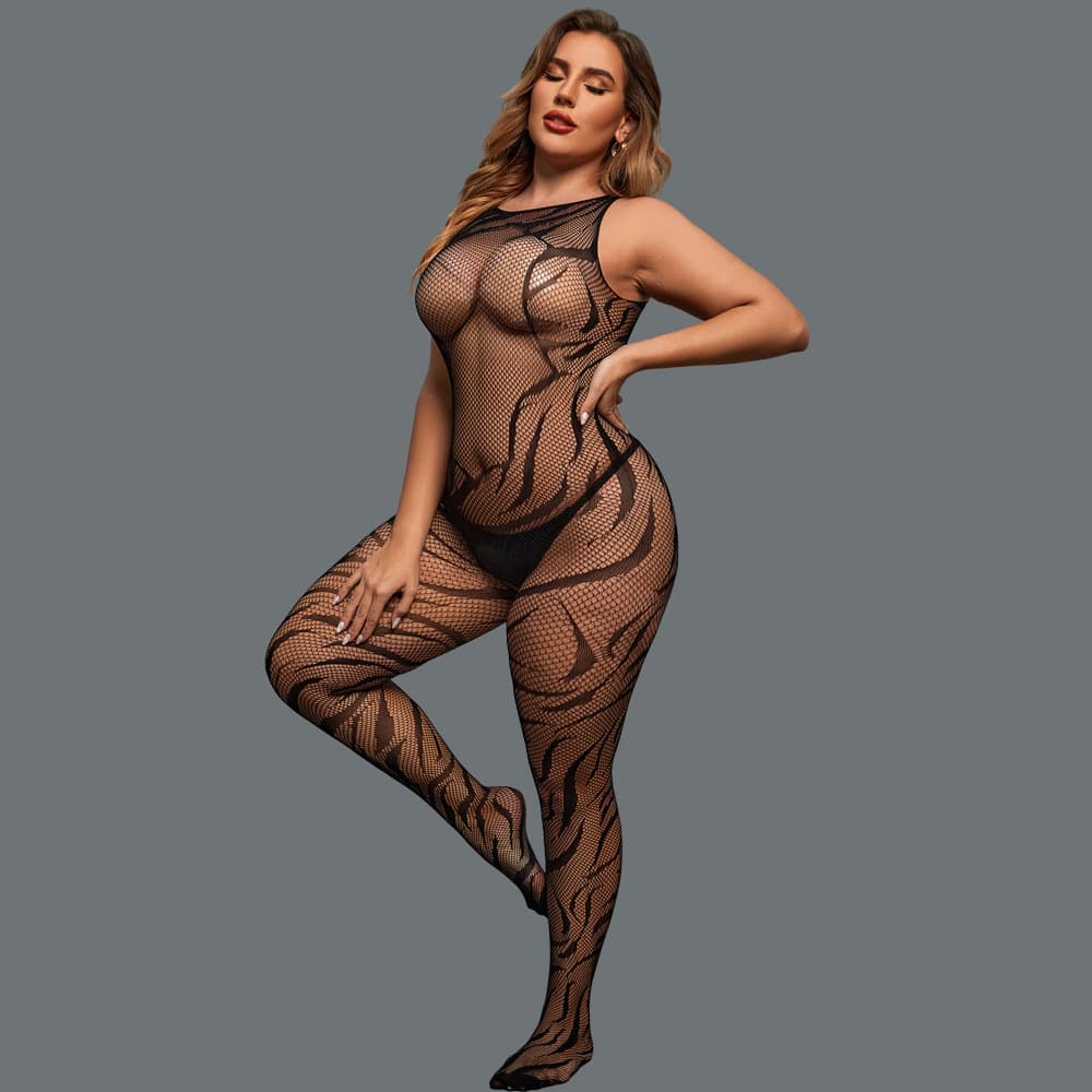 Sexy European And American Large Size Role-playing Underwear with Lace Pattern Party Temptation Open-crotch See-through Sleepwear