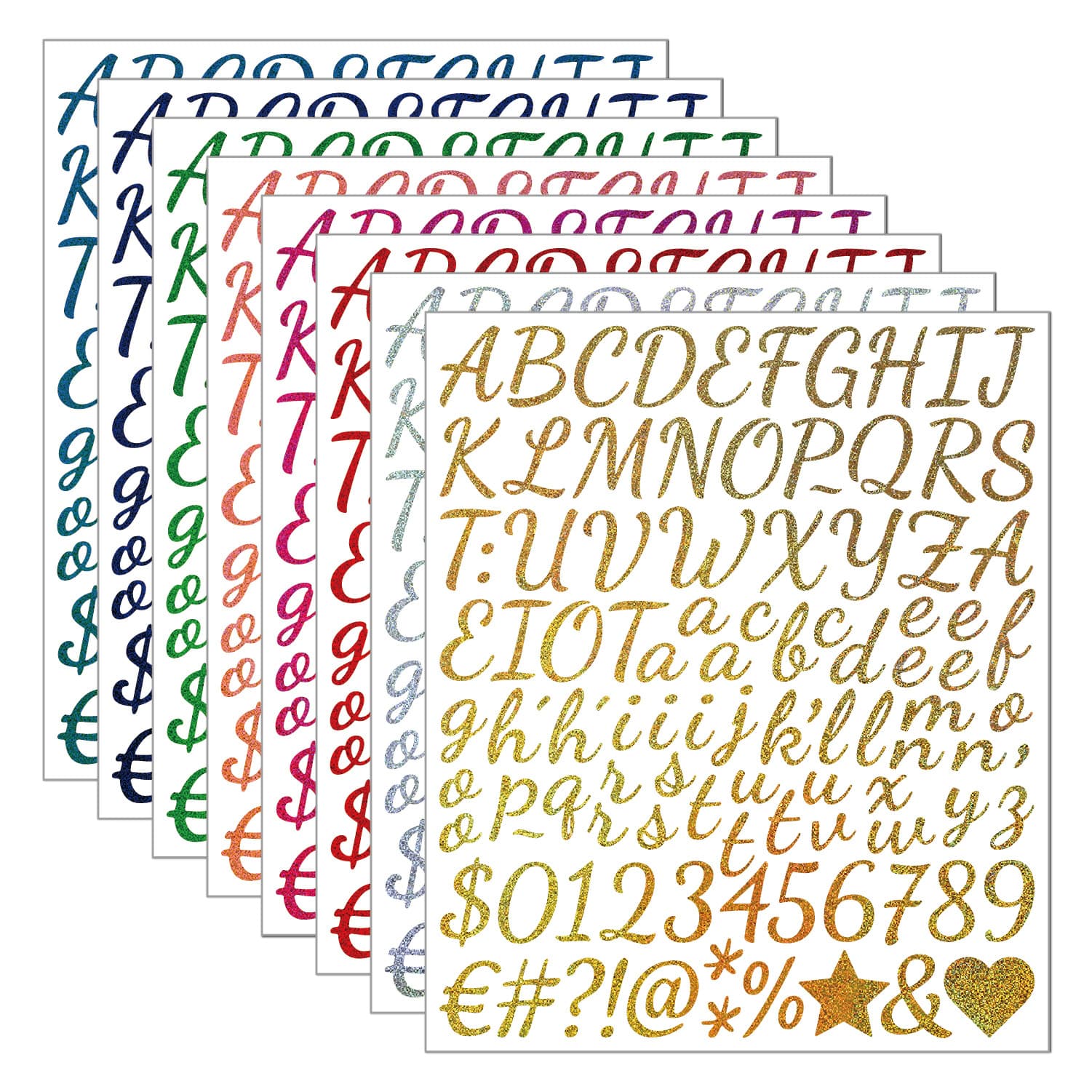 1 Inch Handwritten Gold Sand Letter Stickers Self-Adhesive Glitter Graduation Cap Decoration Craft Gift DIY Alphabet Stickers