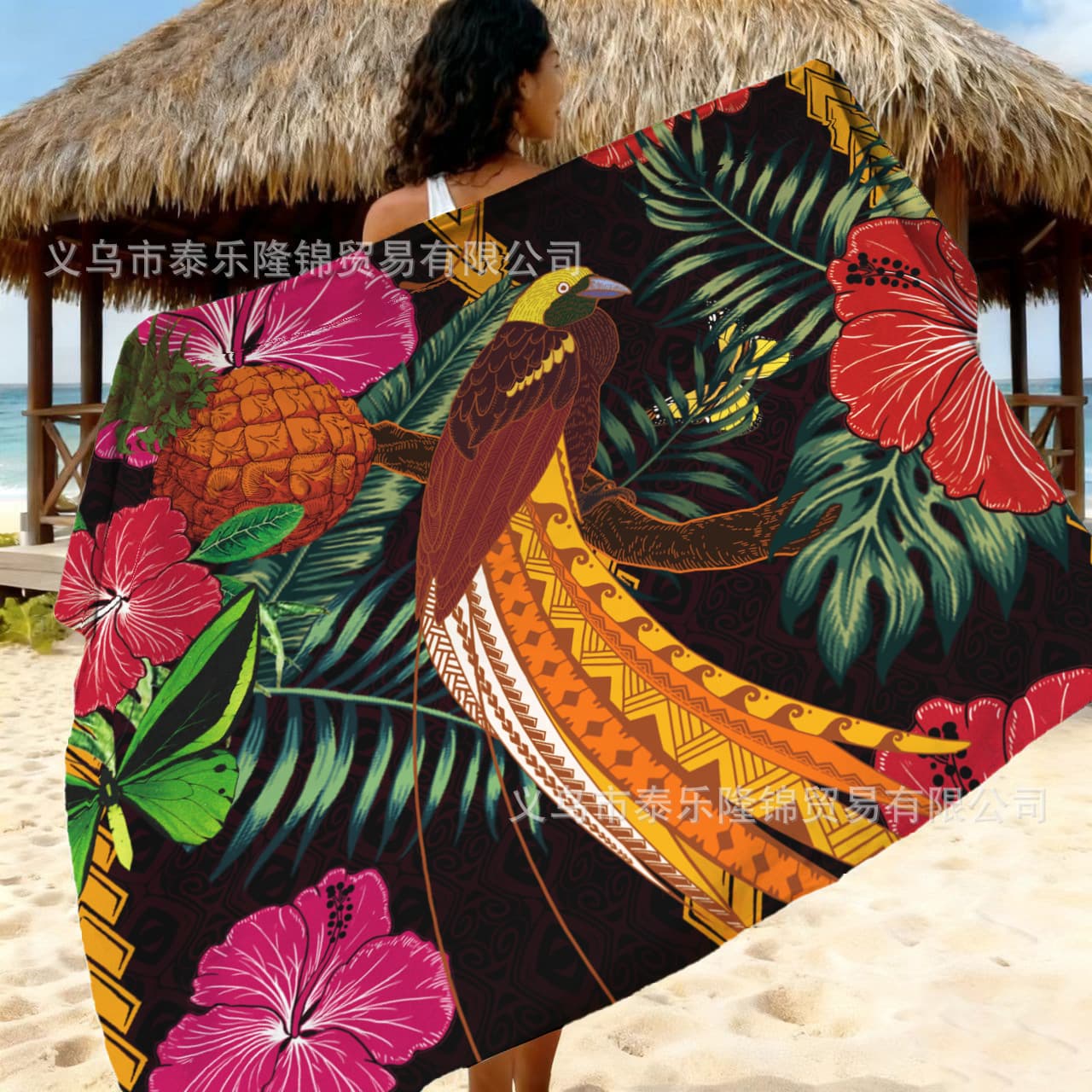 Factory direct sale Papua New Guinea bird of paradise pattern rayon half skirt, fringe one-piece skirt beach cover-up.
