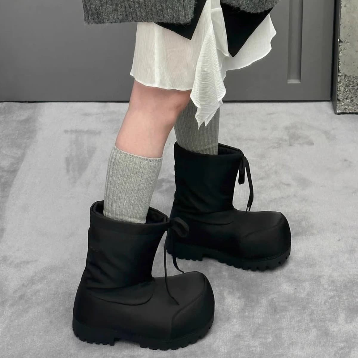 Ski Big Toe Snow Boots 2024 Winter New Versatile Anti-Slip Drawstring Platform Ugly-Cute Warm Height-Increasing Short Boots Women