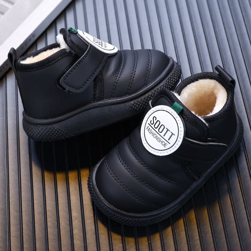 Boys' Cotton Shoes Winter Fleece-Lined Warm Waterproof Children's Thickened Leather Short Boots Baby Walking Shoes Anti-Slip Snow Boots
