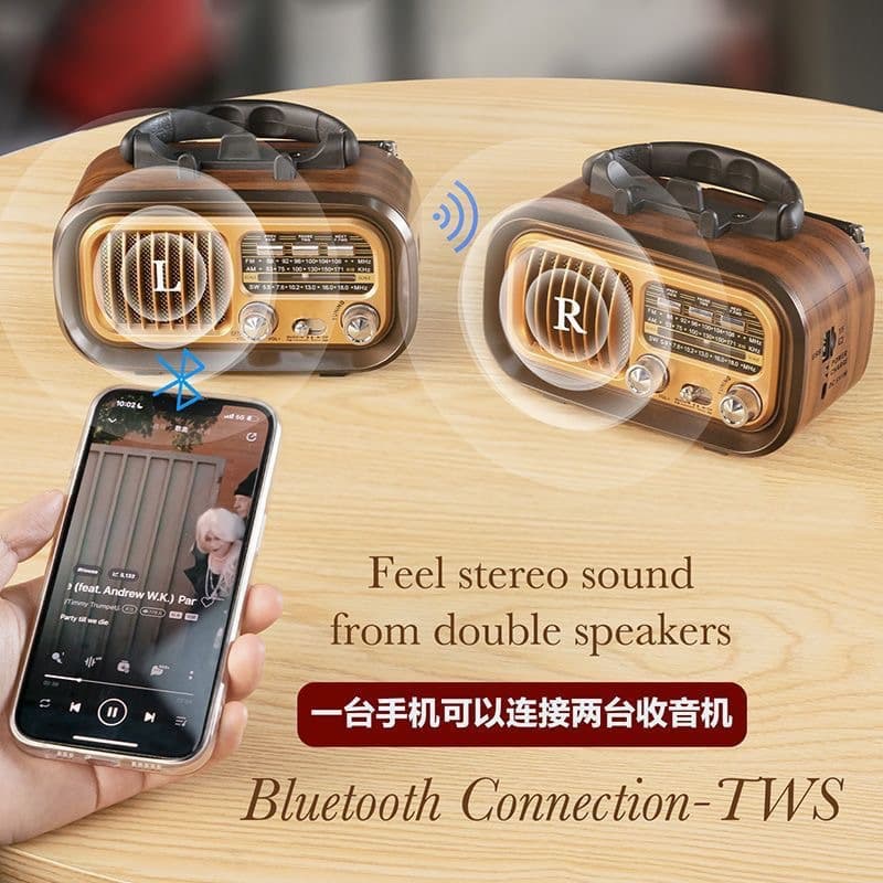 Cross-border speaker, Bluetooth multi-function wireless, multi-interface card slot, portable retro bass, solar-powered outdoor audio
