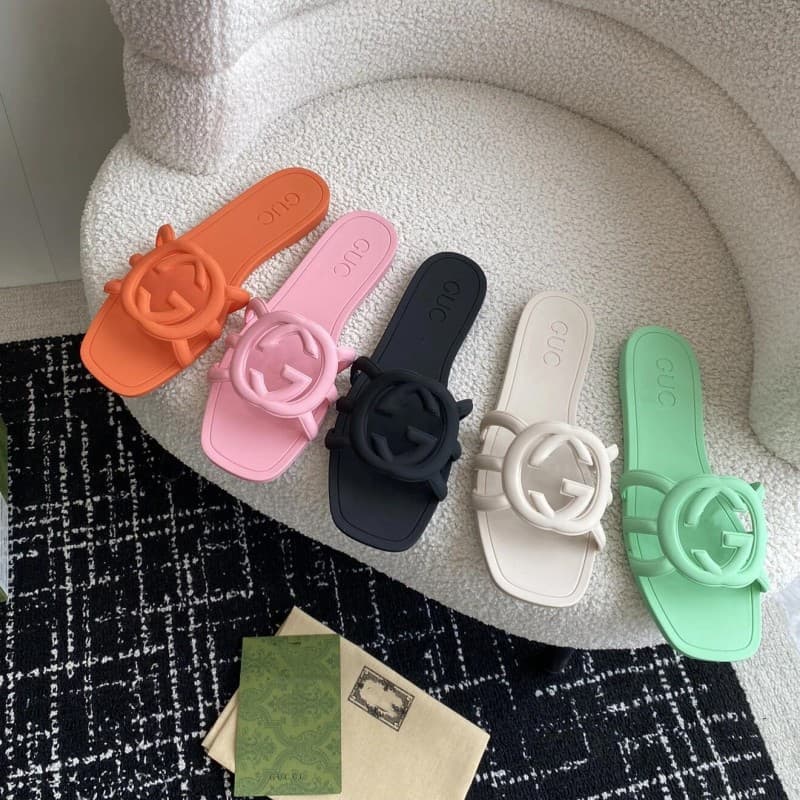 High Edition Cross-border G Family Flat Sandals One-Strap Jelly Color Vacation Beach Outdoor Anti-Slip Export Slippers