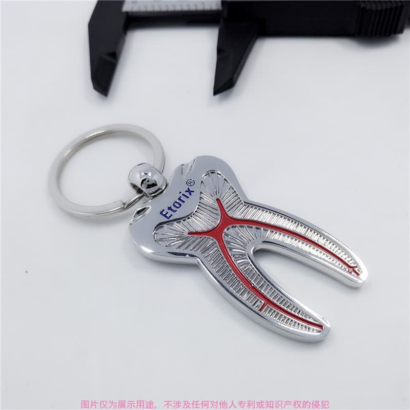 Cangnan Silver Double-Sided Tooth Design Custom Keychain Gift for Dental Clinic Logo