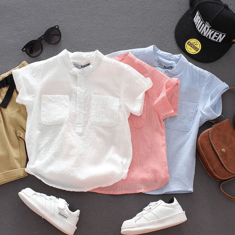 Children's Shirts, Boys' Summer Cotton Gauze Kidsren's Baby Kidsren's Shirts, Thin Bottoming Shirts, Stylish, Handsome and Casual