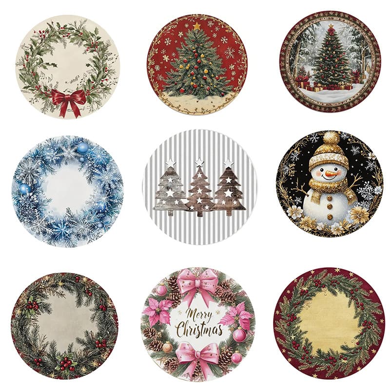 Cross-Border Amazon Temu Christmas Linen Round Placemat Cut Edge Craft Kitchen Dining Table Mat