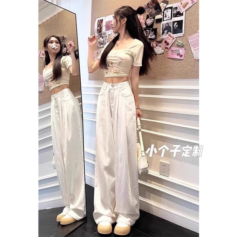 2026 Official Picture White Jeans Women's Summer Pear Shape Body High Waist Drape Straight Leg Wide Leg Pants